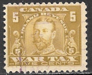 CANADA REVENUES 1915 5c KGV WAR TAX VDM. FWT11 VFU