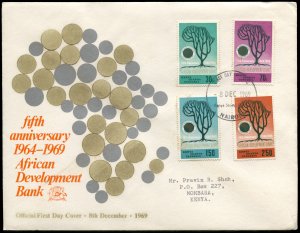 Kenya,Uganda,Tanzania 205-208, FDC, 5th Anniversary of African Development Bank