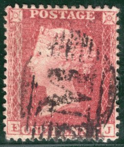 GB USED ABROAD MALTA Penny Red 1d Plate 59 (EJ) Barred *M* Numeral SG.40 BRRED76