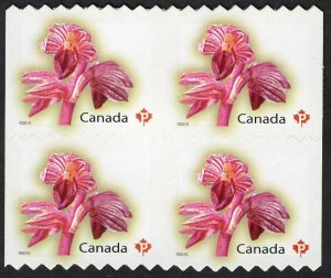 Vertically UNCUT MID block of 4 from sheet of 100 = ORCHID = Canada 2010 #2357iv