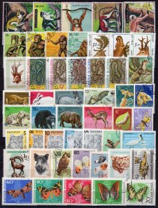 Fauna - Cats - Snake - Monkey - Butterflies - Birds - 50 Different used stamps