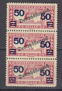 J29455, 1921 austria strip 3 mnh #qe7 ovpt,s