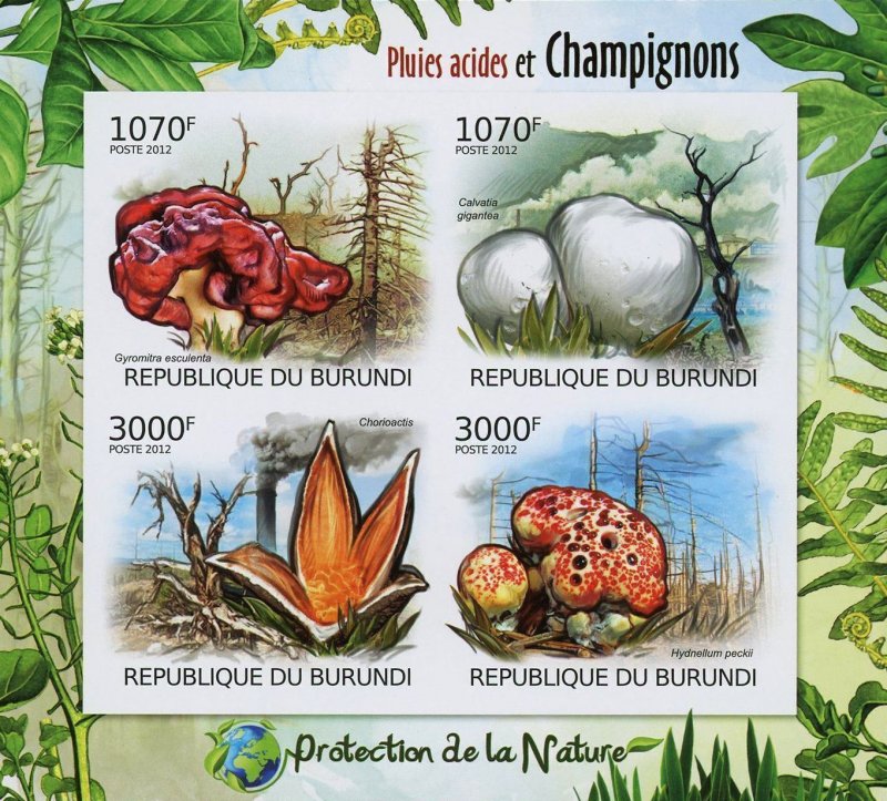 Acid Rain and Mushroom Fungi Imp. Souvenir Sheet of 4 MNH