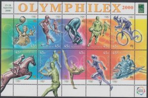 AUSTRALIA Sc# 1862k CPL MNH SHEETLET of 10 DIFF OLYMPIC SPORTS STAMPS