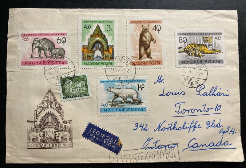 1961 Budapest Hungary First Day Cover FDC To Toronto Canada Zoo