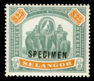 MOMEN: MALAYA SELANGOR SG #66s SPECIMEN 1897 MINT OG NH LOT #60288