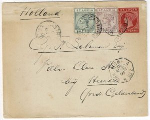 St. Lucia 1901 Castries cancel on cover to the Netherlands, via French Line