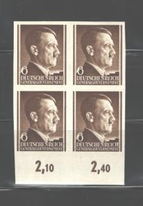 POLAND GENERAL GOVERNMENT,IMPERFORATED,1941-,43,Scott #N77,(2xMH + 2xMNH)