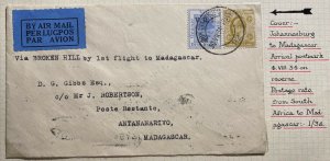 1964 Johannesburg South Africa First Flight Airmail Cover FFC To Madagascar