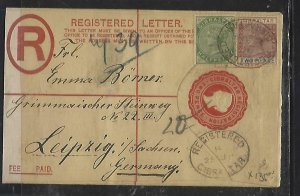 GIBRALTAR (PP1109BB) 1898  QV 2D RLE+2D+1/2D REG COVER TO GERMANY 