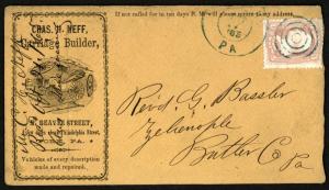 1865 CHAS NEFF CARRIAGE BUILDER Advertising Cover  ~ York PA ~ BULLSEYE Cancel