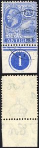 Antigua SG73 2 1/2d Ultramarine wmk Script Plate Number example