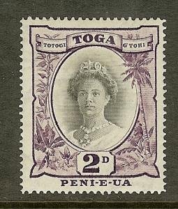 Tonga, Scott #75; 2p Queen Salote, Wmk 4, MH