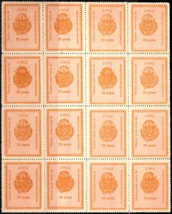 1904 El Salvador Revenue 25 Pesos Entry of Foreign Goods Import Tax Block/16 MNH