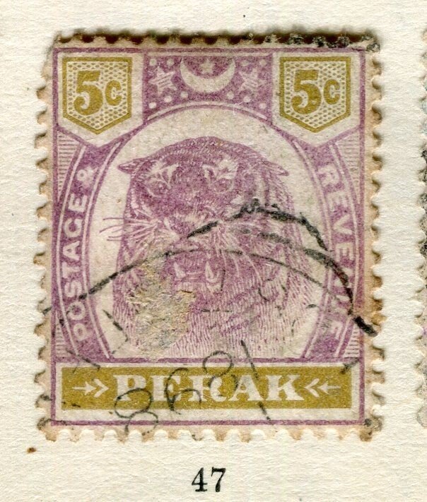 MALAYA; PERAK 1895 classic Tiger issue fine used 5c. value