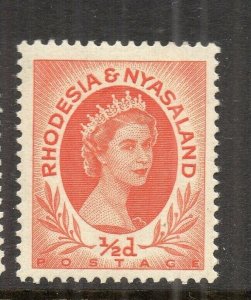 Rhodesia & Nyasaland QEII 1950s Early Issue Fine Mint Hinged 1/2d. NW-137522