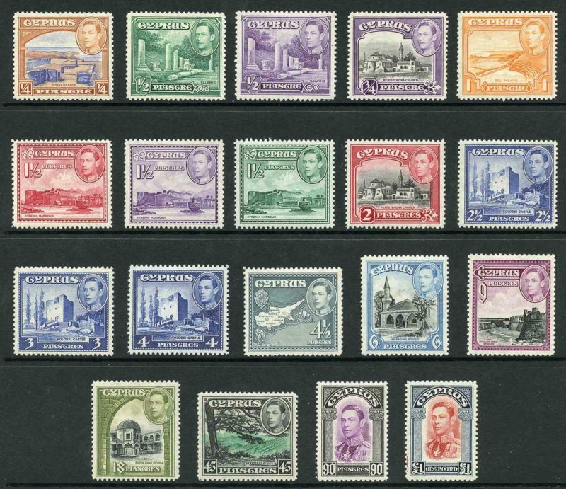 Cyprus SG151/63 1938-51 KGVI Wmk Mult Script CA Set of 19 M/M