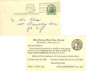 United States New Jersey Jersey City 1951 machine  Postal Card  Reverse Illus...