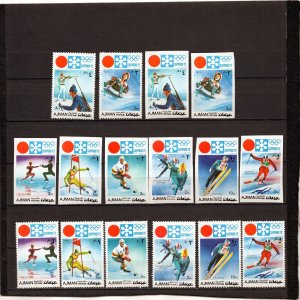 AJMAN 1971 WINTER OLYMPIC GAMES SAPPORO 2 SETS OF 8 STAMPS PERF. & IMPERF. MNH