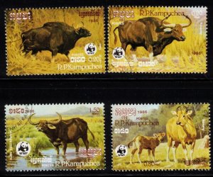 Cambodia Sc 745-8 set of 1986 with Cancel - World Wildlife Fund