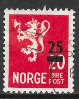 Norway 302: 25o on 20o Lion Rampant, used, VF