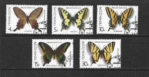 RUSSIA - 1987 BUTTERFLIES - SCOTT 5525 TO 5529 - USED