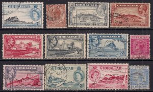 Gibraltar 1889- 1959 Selection of 12 used stamps  ( H758 )