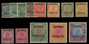 Burma #O1-13 Cat$281.25, 1939 Officials, 3p-5r, hinged