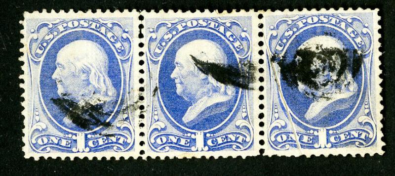 US Stamps # 134 XF striking strip of 3 Scott Value $1,000.00
