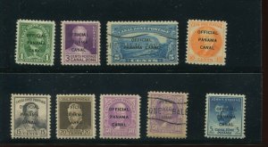 Canal Zone O1-O9 Official Stamp Set Including RARE TYPE 1a O8 (CZ Bx 2176)