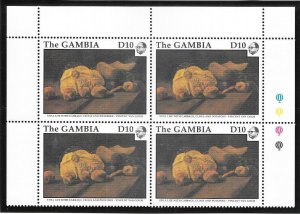 Gambia #1155   10d  Paintings  Margin Block of 4 (MNH) CV13.00