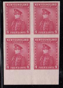 Newfoundland 1932-37 MNH Scott #189ai Imperf Block of 4 4c Prince of Wales, r...