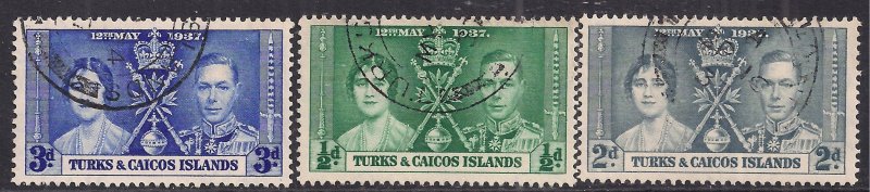 Turks & Caicos 1937 KGV1 Set Coronation used SG 191 - 193 ( F256 )