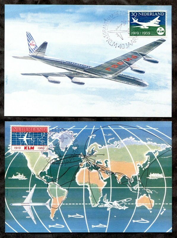 p699  - NETHERLANDS - 1959 Lot of (2) MAXI Postcards - Maximum - KLM Airlines