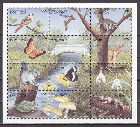 Dominica, Scott cat. 2168. a-l. Various Birds, B/flys & fauna sheet of 12.