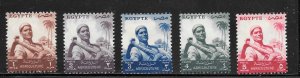 Egypt Scott 368-72 Unused LHOG - 1954-55 Farmer Issue - SCV $2.65