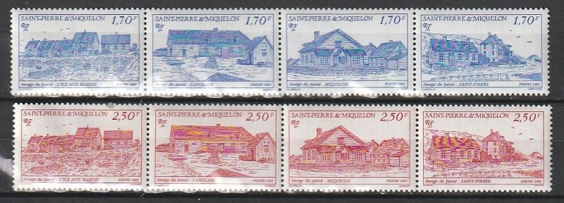 1991 St. Pierre and Miquelon - Sc 564a&568a - MNH VF - 2 strip of 4 -Scenic view