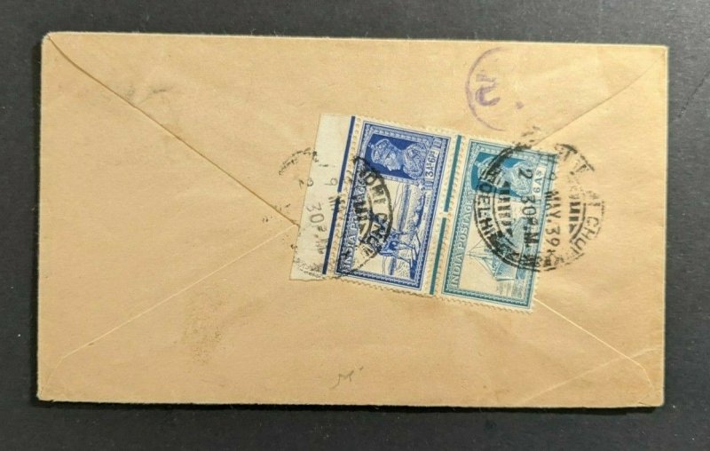 1939 Chandni Chowk Delhi India Airmail Cover to Akron Ohio USA