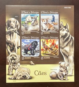 O) 2016 SAO TOME AND PRINCE, DOGS - HUNTING DOGS, RESCUE DOGS, SHEET MNH