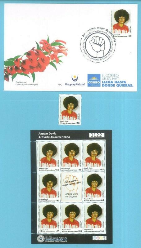 2019 Angela Davis Black American political woman activist Uruguay Stamp +FDC+s/s