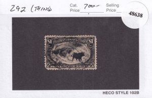 U.S.: Sc. #292, $1 Trans-Mississippi Expo, Used (thins), Cat. $700 (48638)