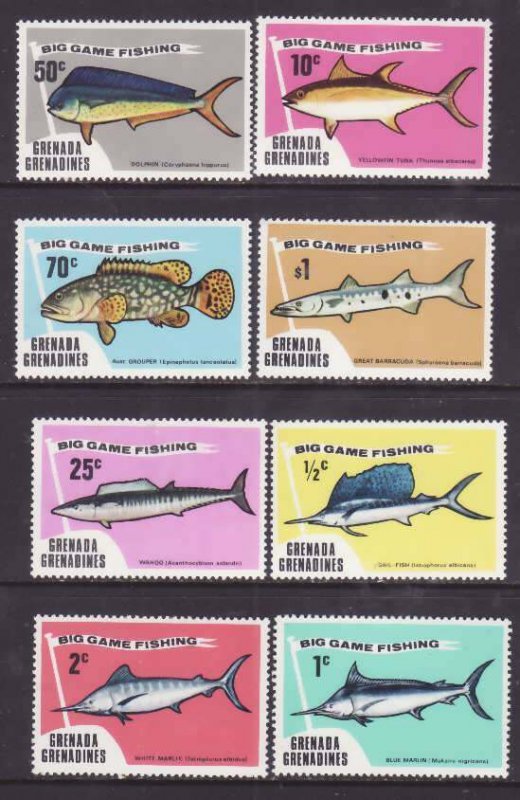 Grenada Grenadines-Sc#41-8- id9-unused NH set-Game Fish-Marine Life-1975-