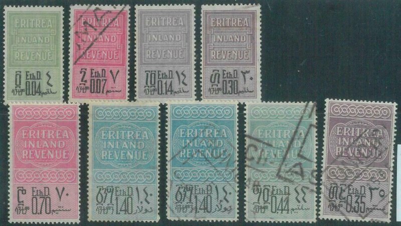 88775 - ERITREA - REVENUE STAMPS:  Barefoot # 81/89 complete USED/MINT mix