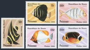 Benin 942-946, 947, MNH. Michel 897-901, 902 Bl.23. Fish 1996.