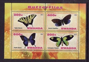 Rwanda-unused NH sheet of 4-Insects-Butterflies-Papilio-2