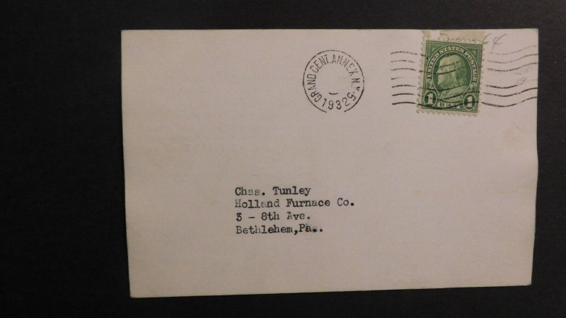 1932 USA Postcard Cover NY to Bethlehem PA Kaiden Portrait Studio Advertisement