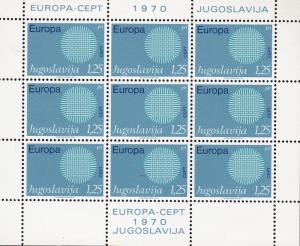 Yugoslavia 1970 Common Design  EUROPA Mini-Sheets of 9. Set Complete VF/NH/(**)