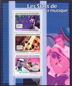 Guinea 2007 Music Stars P. Mc Cartney J. Cash R. Charles Sheet MNH