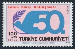 Turkey B147 2 stamps, hinged. Mi 2289. Peace Treaty of Lausanne, 50th Ann. 1973.