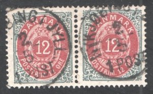 Denmark #29c Pair, Nykjøbing Jylland cancel, Used, F/VF,  CV $8.00  ... 1672643